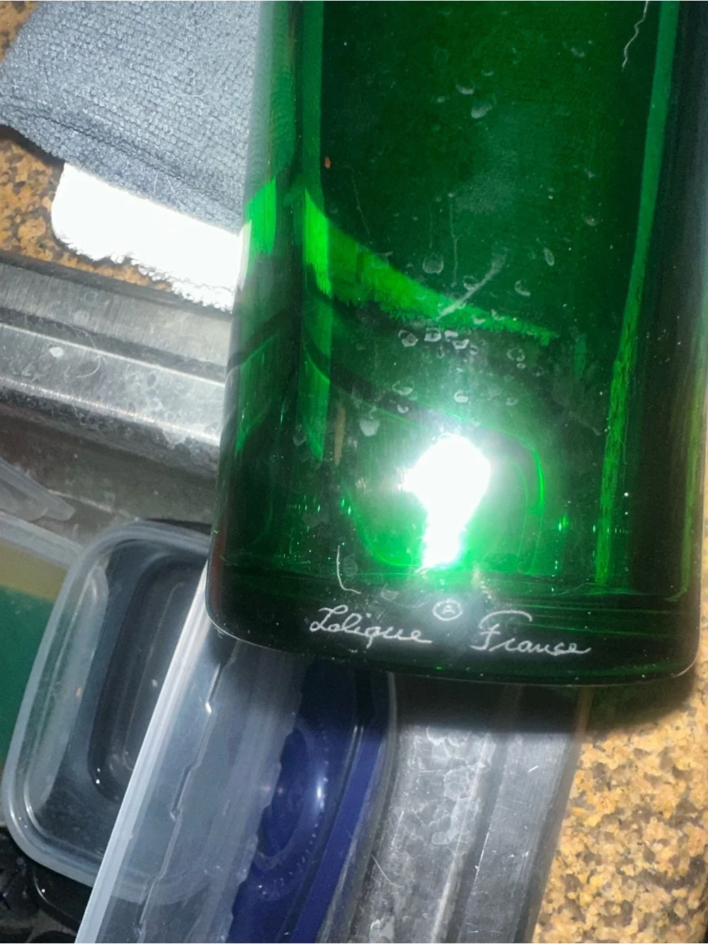 Lalique  Green Sans 4dieu  Glass Bottle Vase with Stopper